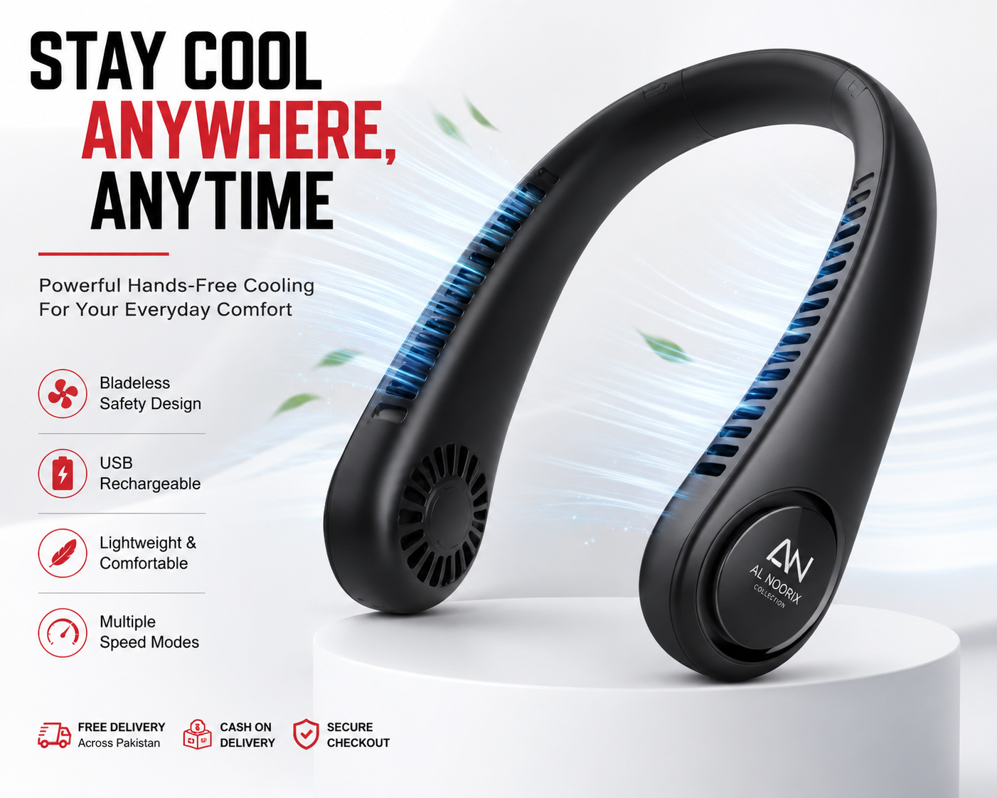 Portable Bladeless Neck Fan – Rechargeable Hands-Free Cooling Fan