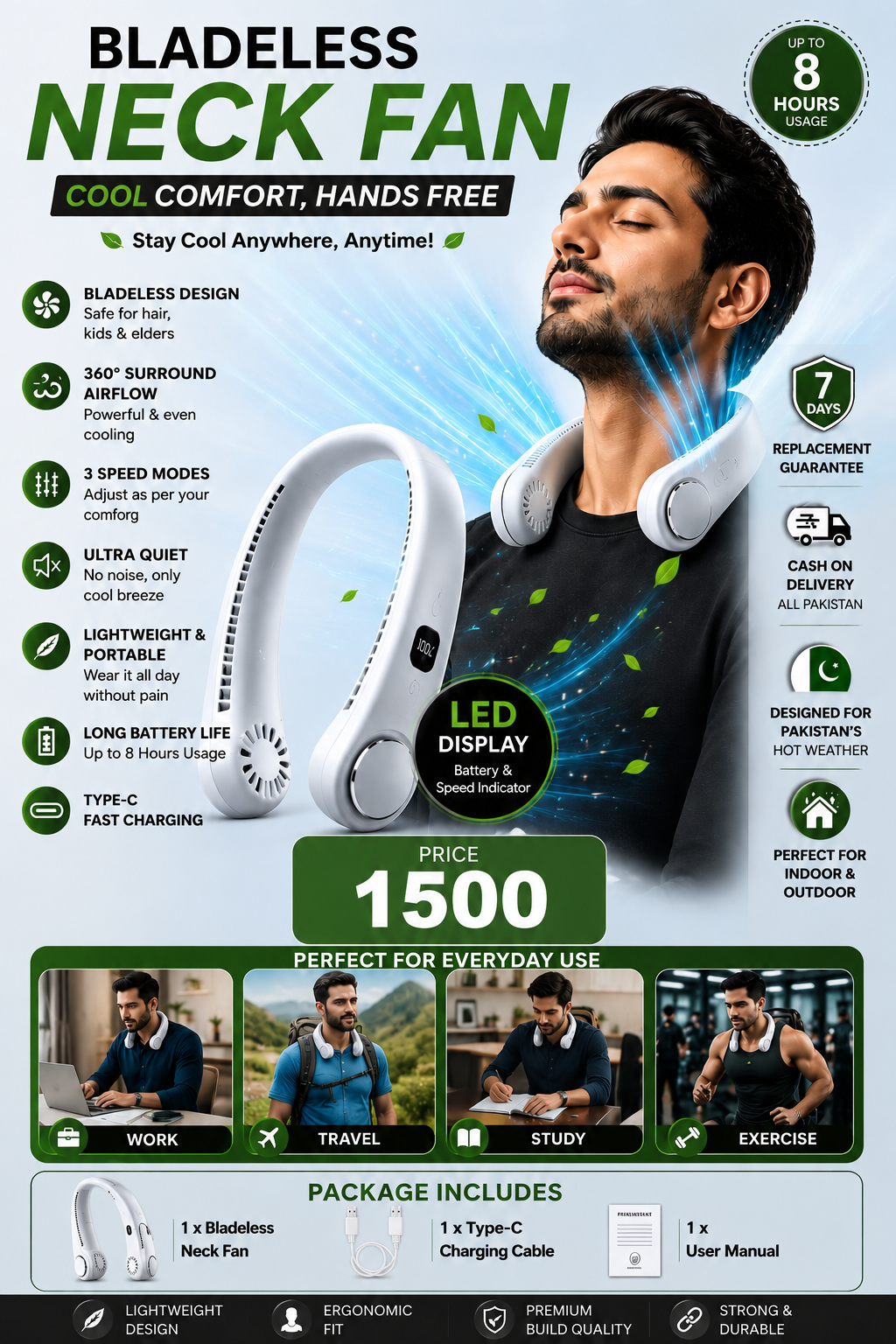 Portable Bladeless Neck Fan – Rechargeable Hands-Free Cooling Fan