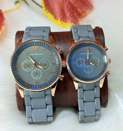 Unisex Quartz Couple Watches Set – Round Case Multi Color