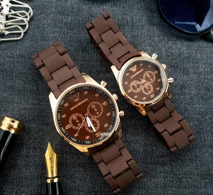 Unisex Quartz Couple Watches Set – Round Case Multi Color